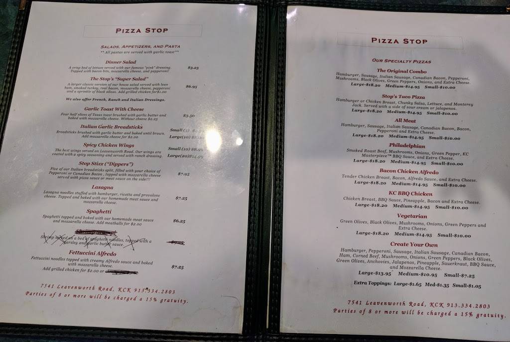 Pizza Stop | restaurant | 7541 Leavenworth Rd, Kansas City, KS 66109, USA | 9133342803 OR +1 913-334-2803