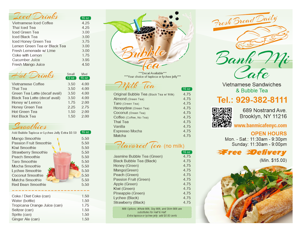 Banh Mi Cafe | cafe | 689 Nostrand Ave., Brooklyn, NY 11216, USA | 9293828111 OR +1 929-382-8111