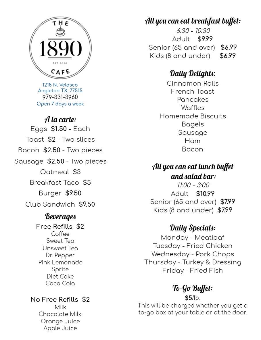 The 1890 Cafe | restaurant | 1217 N Velasco St, Angleton, TX 77515, USA | 9793313960 OR +1 979-331-3960