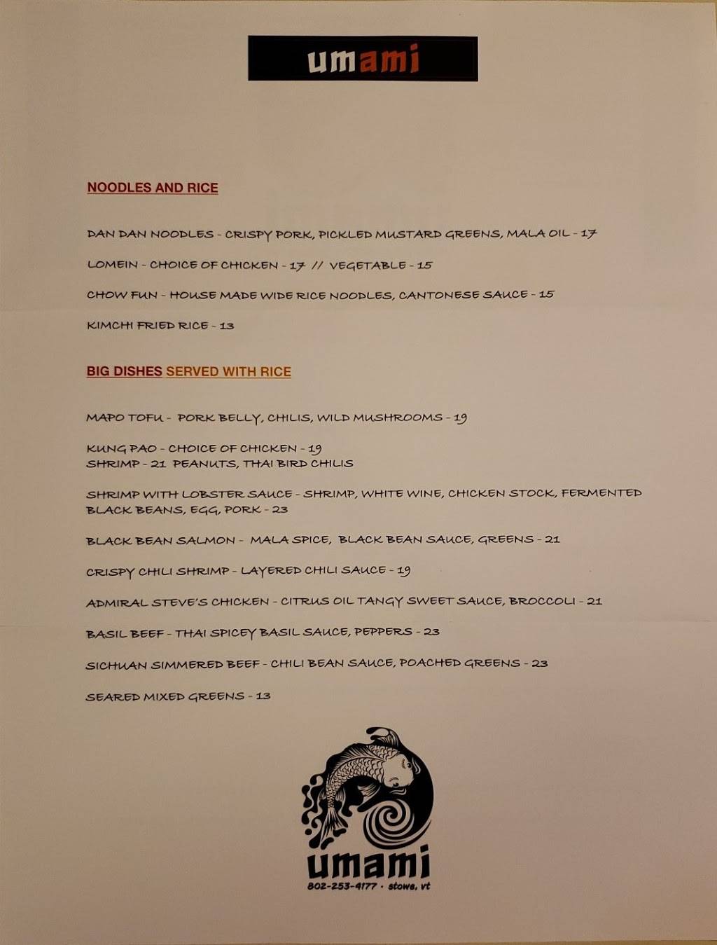 Umami | restaurant | 151 Main St, Stowe, VT 05672, USA | 8022534177 OR +1 802-253-4177