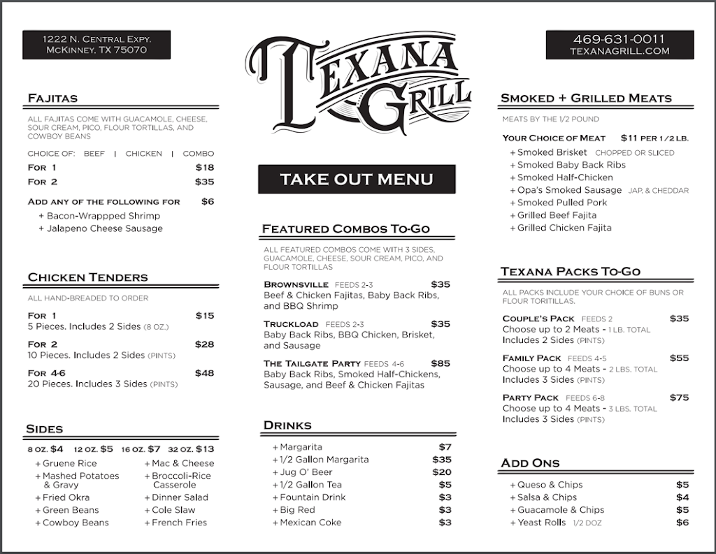 Texana Grill | restaurant | 1222 N Central Expy, McKinney, TX 75070, USA | 4696310011 OR +1 469-631-0011