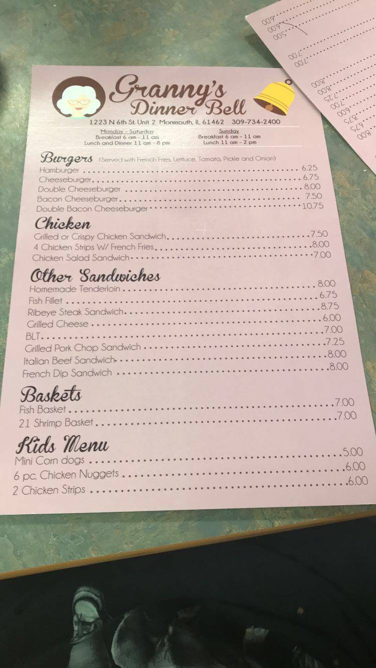 Grannys Dinner Bell | restaurant | 1224 N 6th St, Monmouth, IL 61462, USA | 3097342400 OR +1 309-734-2400