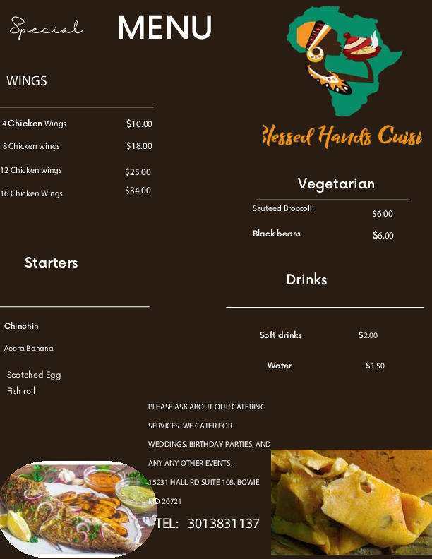 Blessed Hands Cuisine | restaurant | 15231 Hall Rd Suite 108, Bowie, MD 20721, USA | 3013831137 OR +1 301-383-1137