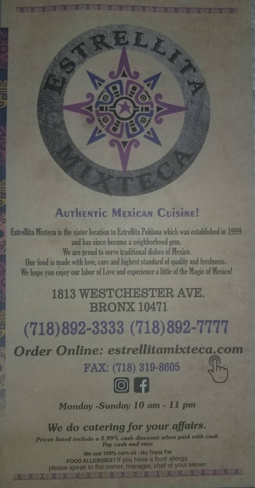 Estrellita Mixteca | restaurant | 1813 Westchester Ave, Bronx, NY 10472, USA | 7188923333 OR +1 718-892-3333