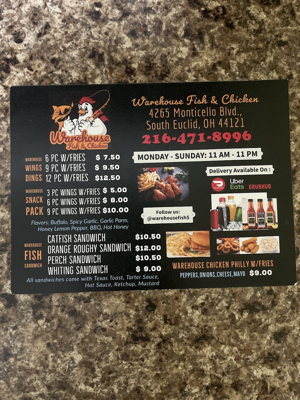 Warehouse Fish & Chicken | restaurant | 4265 Monticello Blvd, South Euclid, OH 44121, USA | 2164718996 OR +1 216-471-8996
