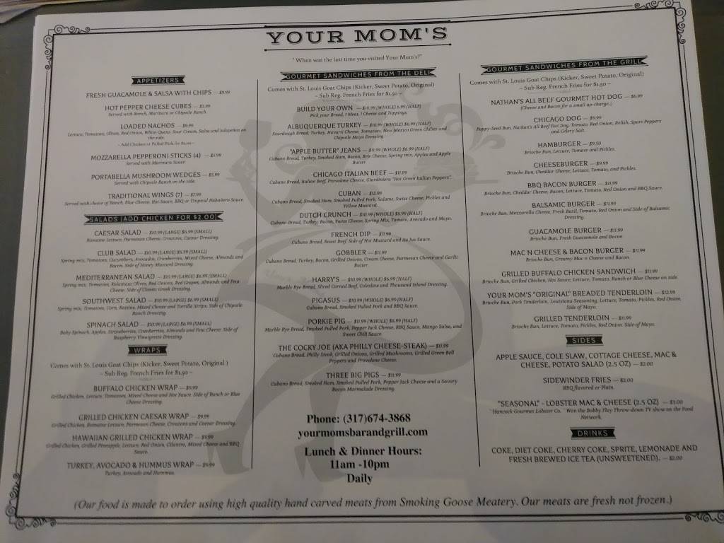 Your Moms Grill & Bar | restaurant | 933 Conner St, Noblesville, IN 46060, USA | 3176743868 OR +1 317-674-3868