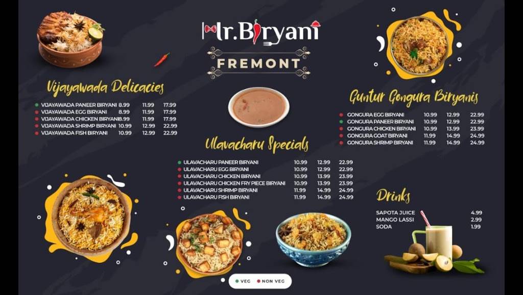 Mr.Biryani | restaurant | 3878 Walnut Ave, Fremont, CA 94538, USA | 5109893999 OR +1 510-989-3999