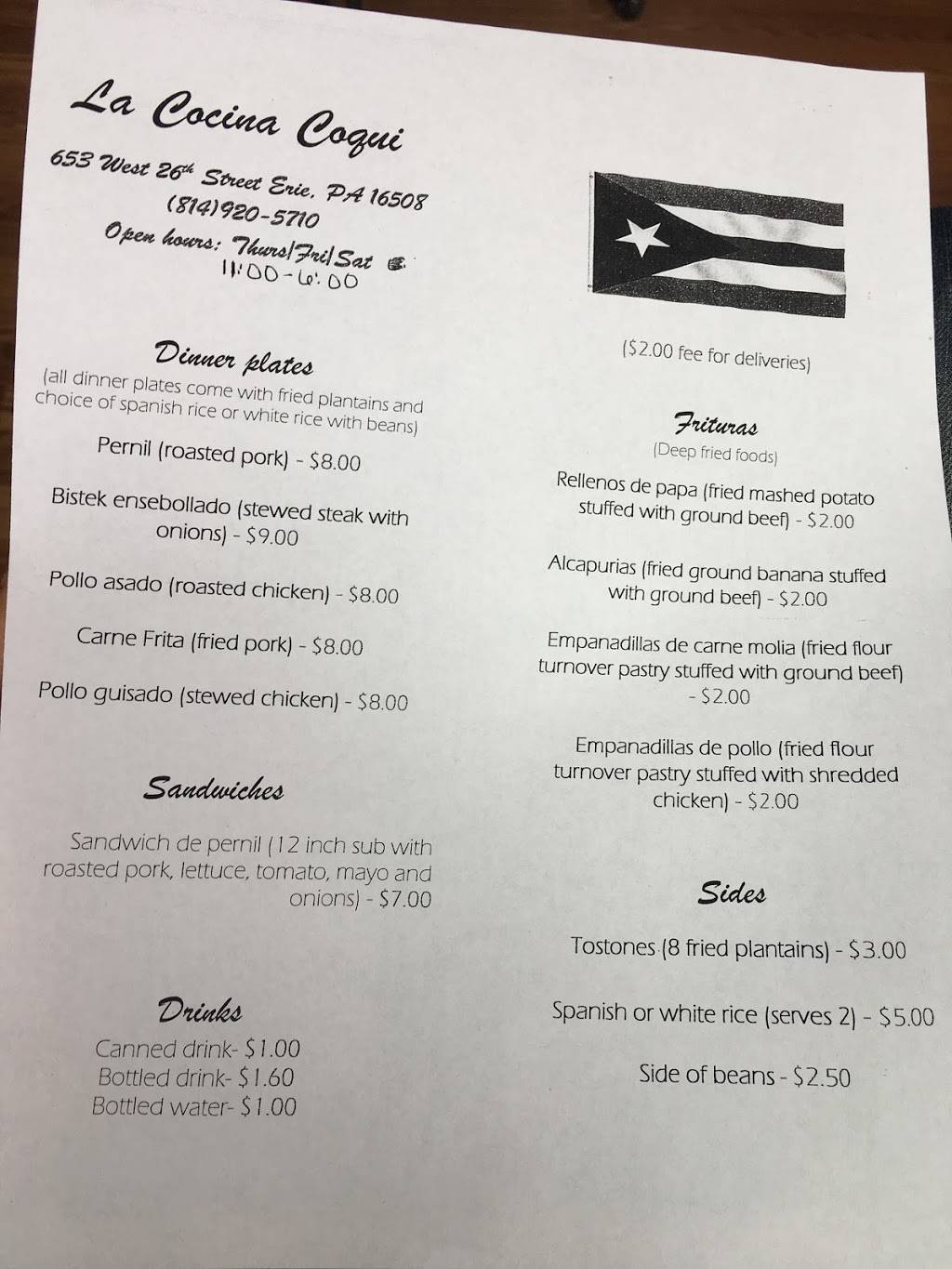 La Cocina Coqui | restaurant | 653 W 26th St, Erie, PA 16508, USA | 8149205710 OR +1 814-920-5710