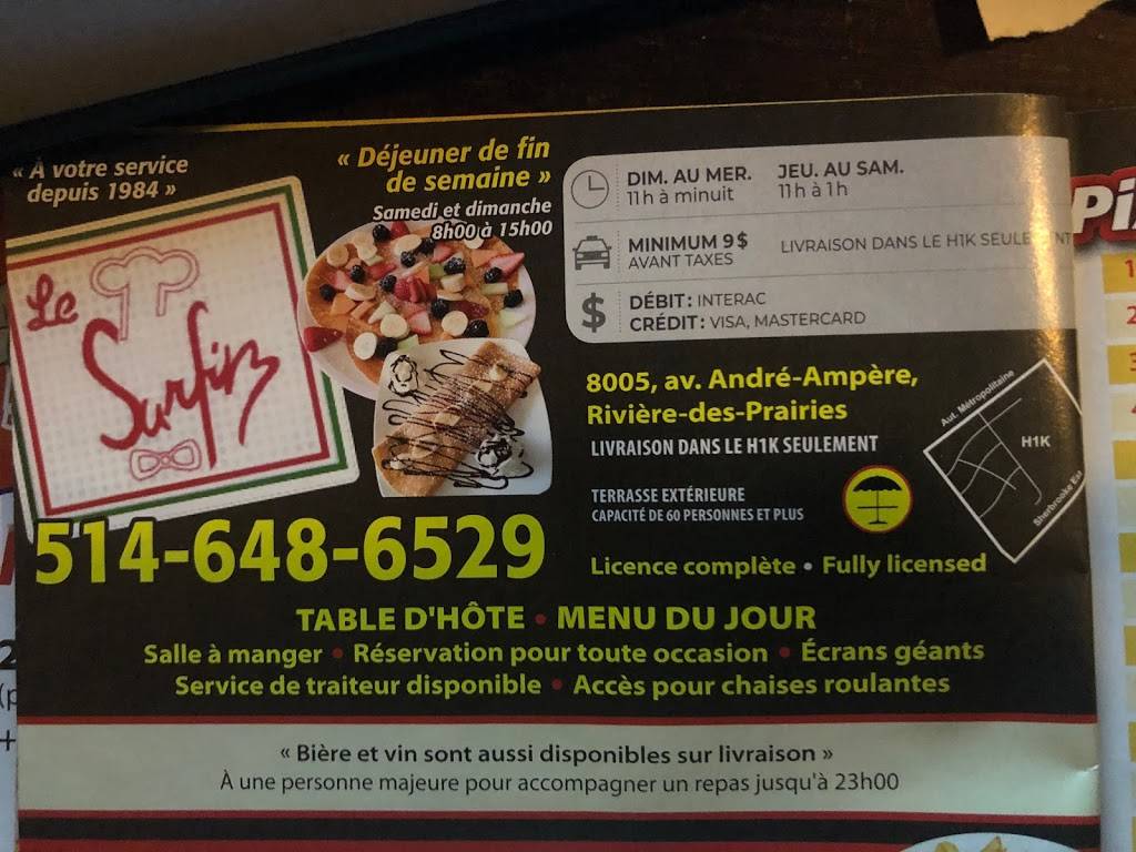 Restaurant Le Surfin Inc | restaurant | 8005 Avenue André Ampère, Montréal, QC H1E 2W6, Canada | 5146486529 OR +1 514-648-6529