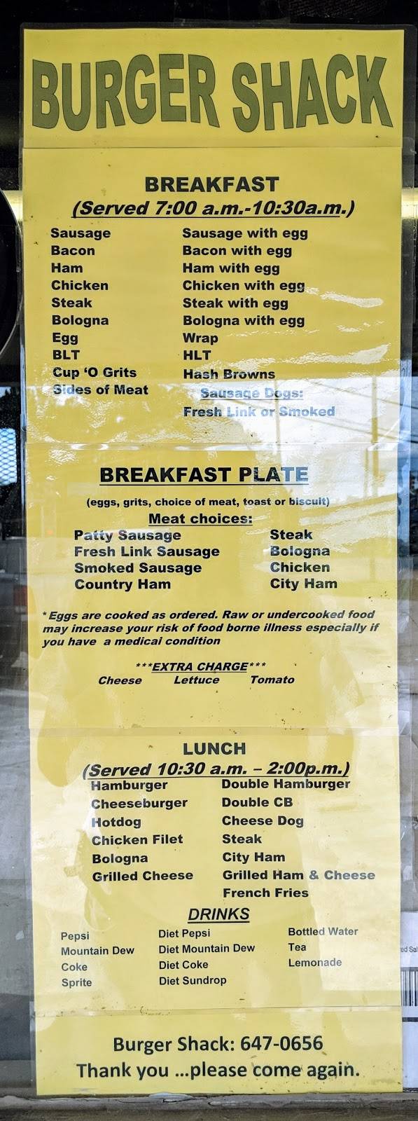 Burger Shack | restaurant | 410 W Green St, Clarkton, NC 28433, USA | 9106470656 OR +1 910-647-0656