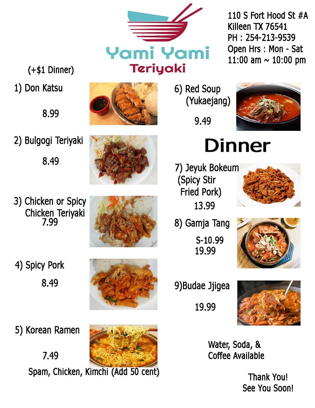 Yami Yami | restaurant | 110 S Fort Hood St #A, Killeen, TX 76541, USA | 2542139539 OR +1 254-213-9539