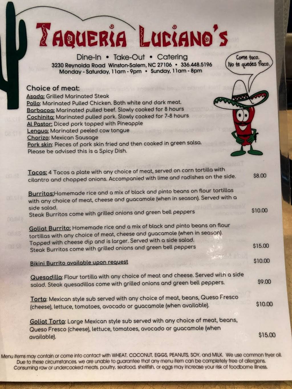 Taqueria Lucianos | restaurant | 3230 Reynolda Rd, Winston-Salem, NC 27106, USA | 3364485196 OR +1 336-448-5196