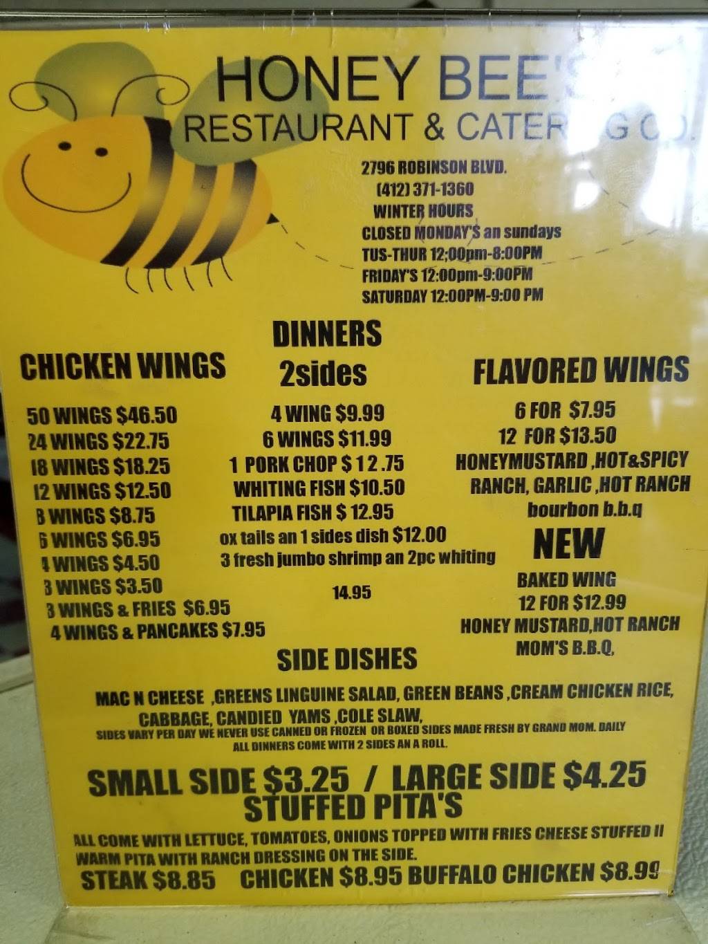 Honey Bees Restaurant & Catering | restaurant | 2796 Robinson Blvd, Penn Hills, PA 15235, USA | 4123711360 OR +1 412-371-1360