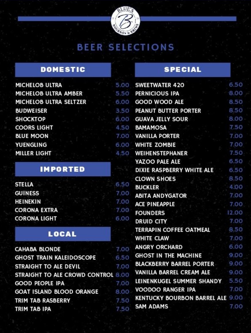 Blues Bourbon & Brews | restaurant | 9340 Helena Rd #1, Birmingham, AL 35244, USA | 2053588337 OR +1 205-358-8337