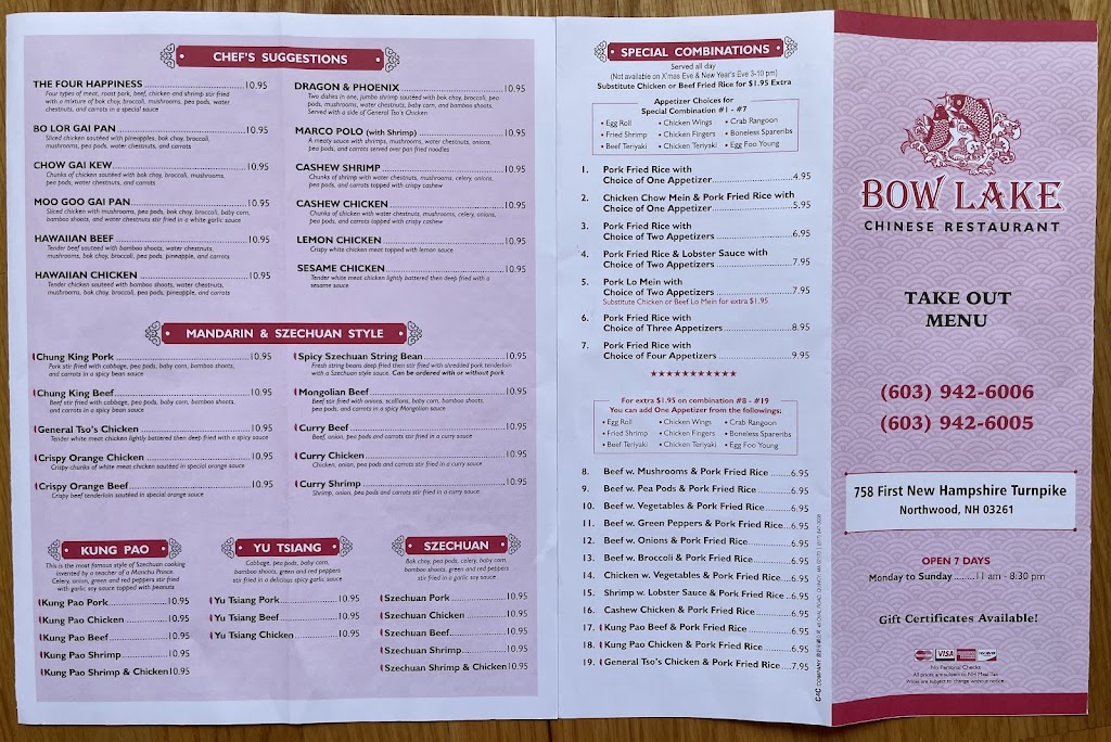 Bow Lake Chinese Restaurant | restaurant | 758 1st New Hampshire Turnpike, Northwood, NH 03261, USA | 6039426006 OR +1 603-942-6006