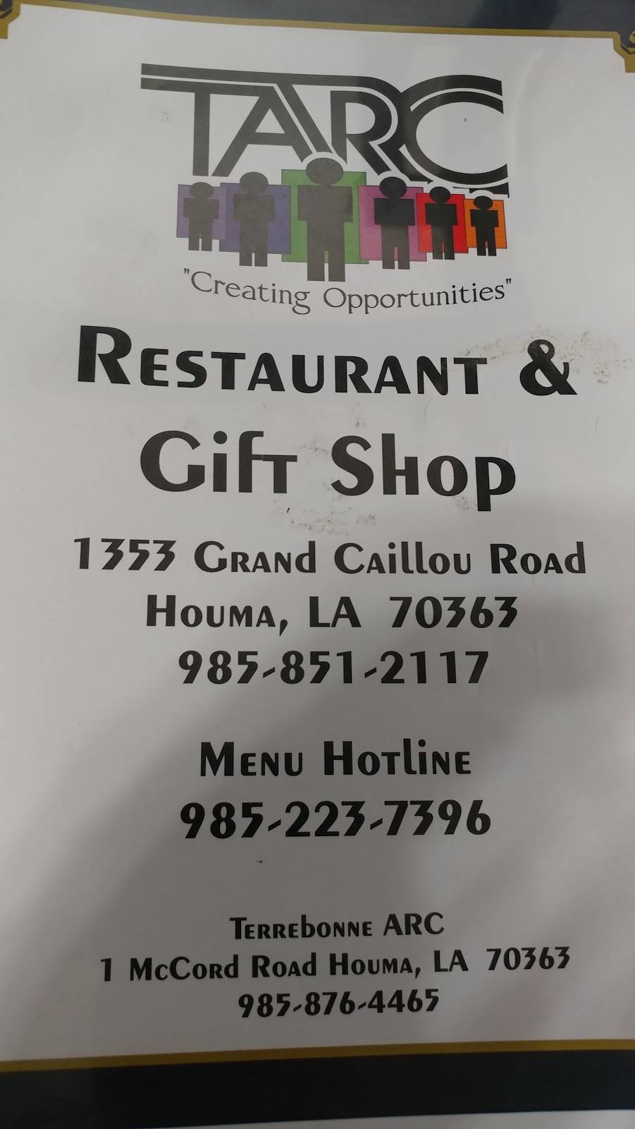 TARC Restaurant and Gift Shop | restaurant | 1353 Grand Caillou Rd, Houma, LA 70363, USA | 9858512117 OR +1 985-851-2117