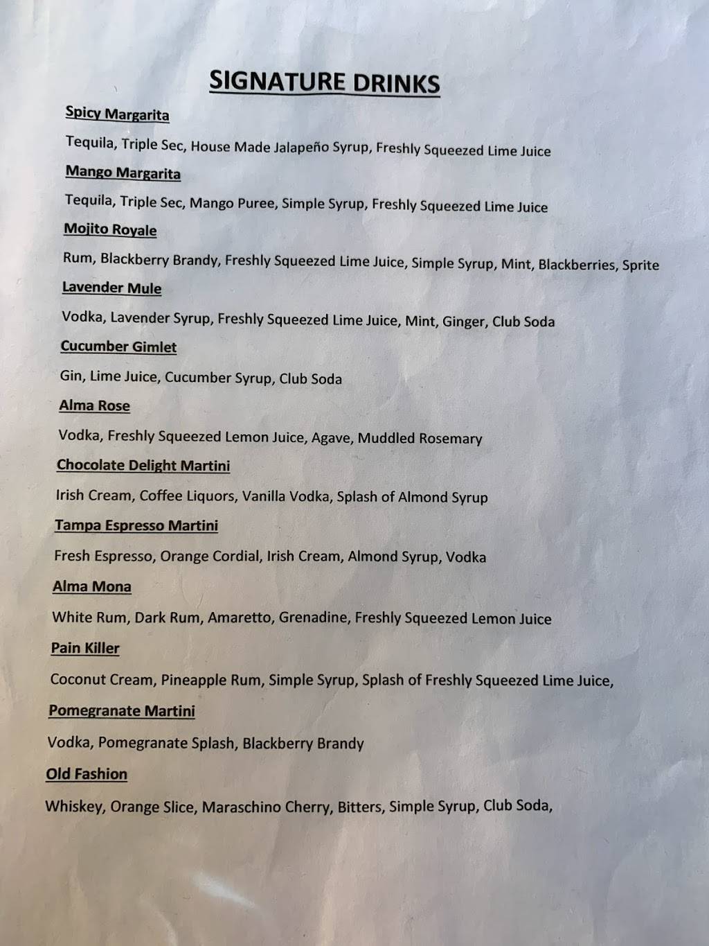 Alma Rest Bar | restaurant | 2223 N Westshore Blvd, Tampa, FL 33607, USA | 8138765100 OR +1 813-876-5100