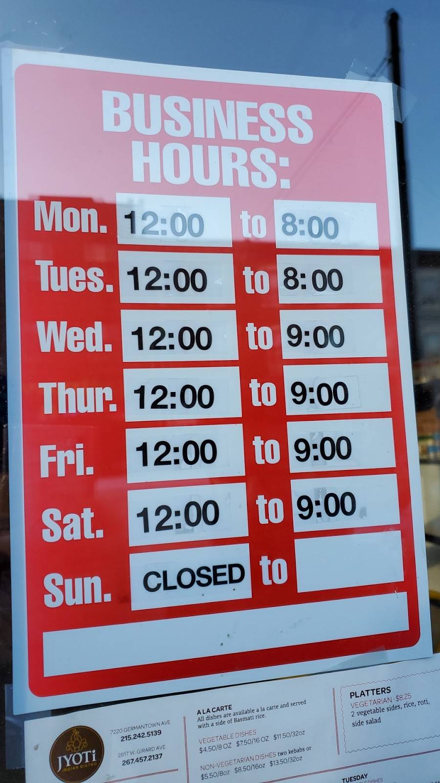 Jyoti Indian Bistro | restaurant | 2817 W Girard Ave, Philadelphia, PA 19130, USA | 2674572137 OR +1 267-457-2137