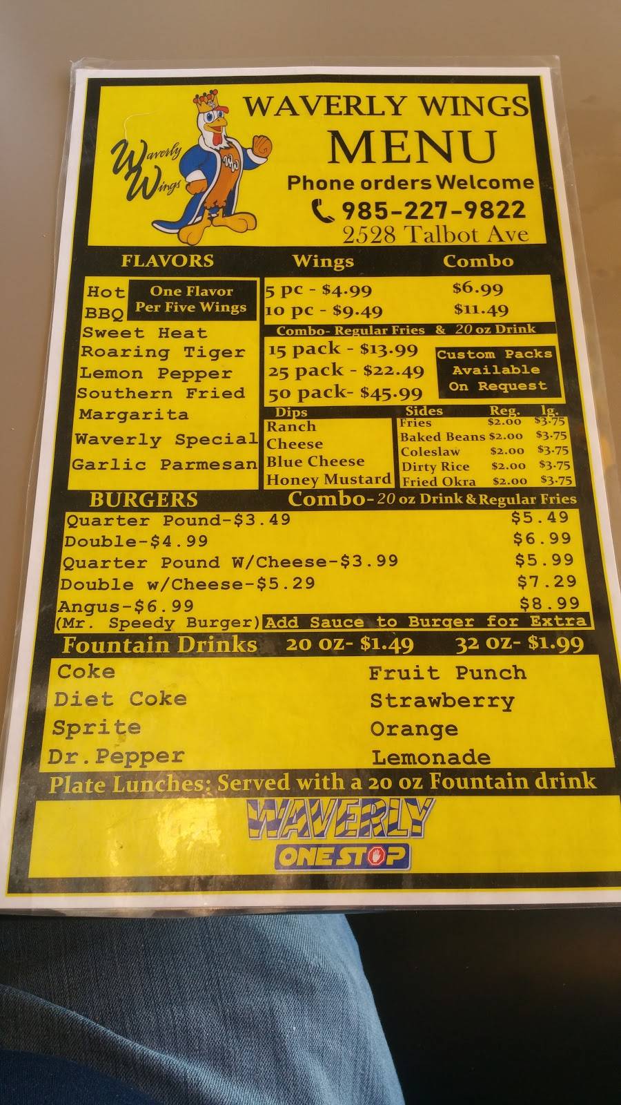 Waverly Wings | restaurant | 2528 Talbot Ave, Thibodaux, LA 70301, USA | 9852279822 OR +1 985-227-9822