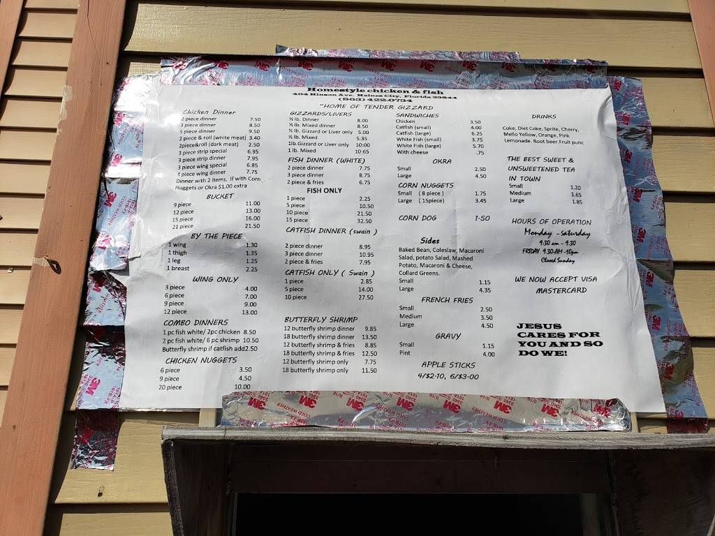 Homestyle Chicken N Fish | restaurant | 404 E Hinson Ave, Haines City, FL 33844, USA | 8634220734 OR +1 863-422-0734