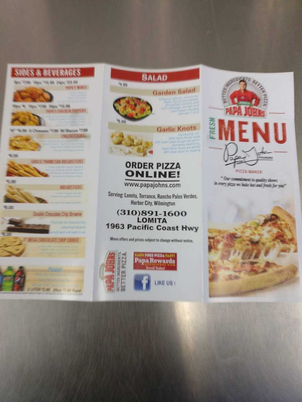 Papa Johns Pizza | restaurant | 1963, CA-1, Lomita, CA 90717, USA | 3108911600 OR +1 310-891-1600