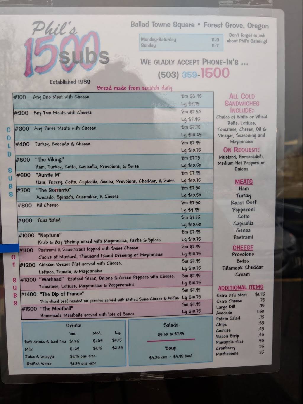 Phils 1500 Subs | restaurant | 2834 Pacific Ave # D, Forest Grove, OR 97116, USA | 5033591500 OR +1 503-359-1500