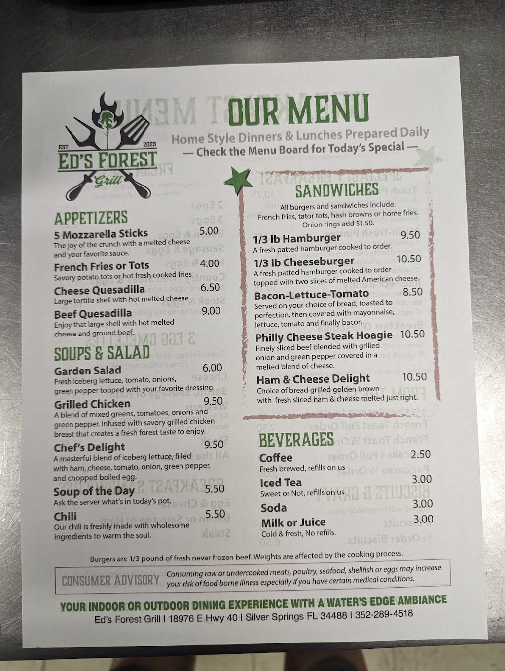 Eds Forest Grill | restaurant | 18976 FL-40, Silver Springs, FL 34488, USA | 3522894518 OR +1 352-289-4518