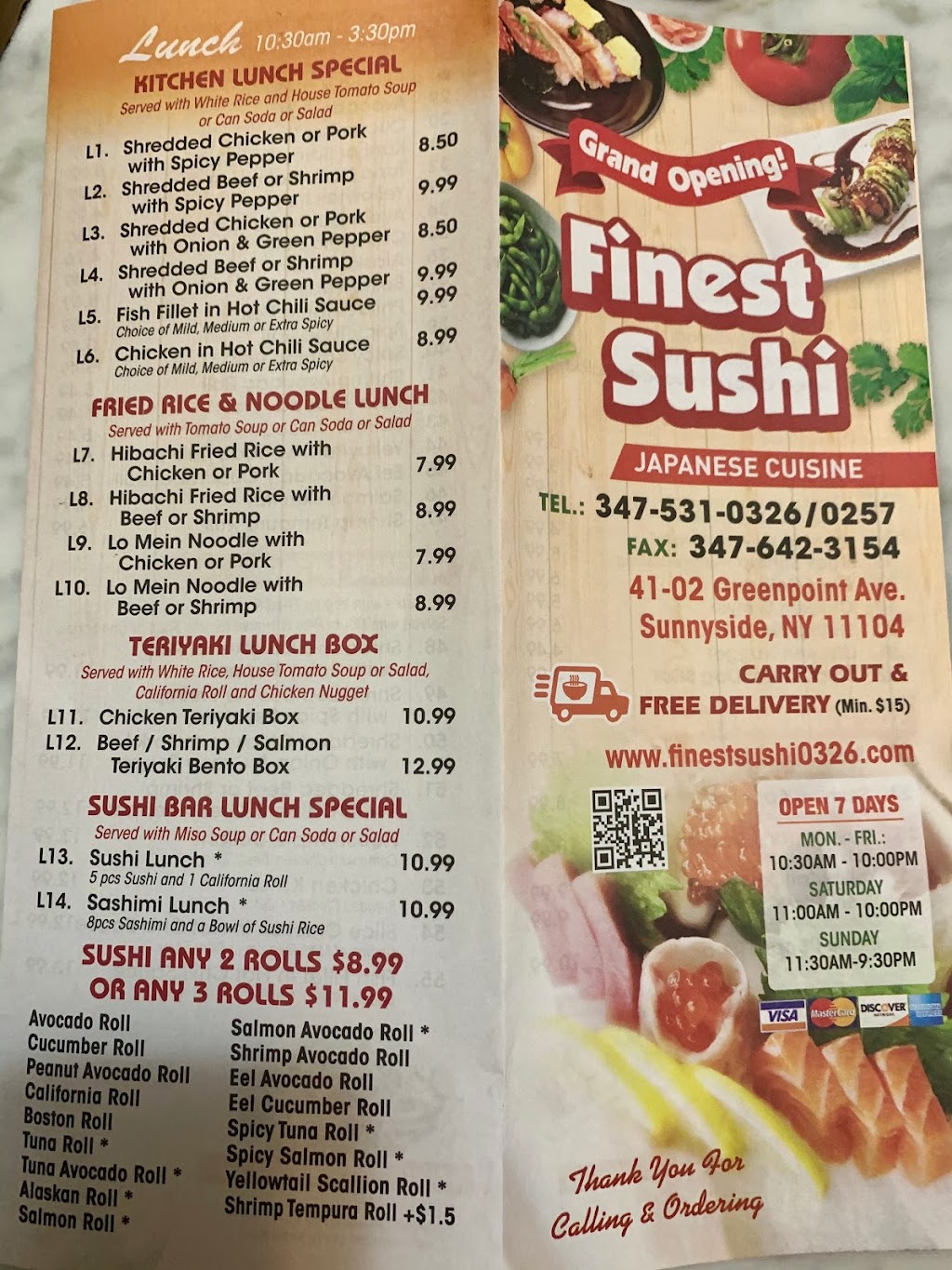 Finest Sushi | restaurant | 41-02 Greenpoint Ave, Queens, NY 11104, USA | 3475310326 OR +1 347-531-0326