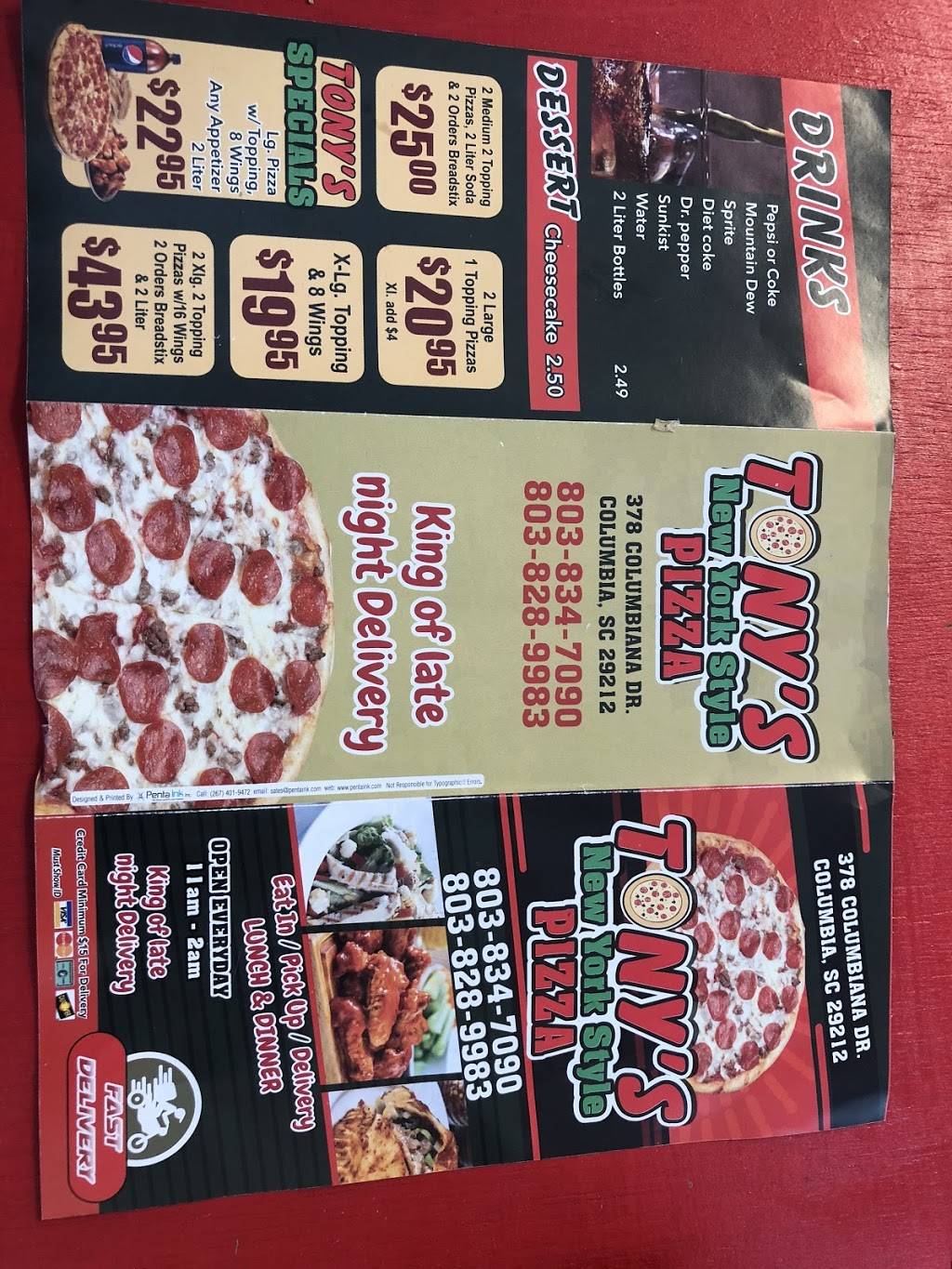 Tony’s Pizza New York Style | restaurant | 378 Columbiana Dr, Columbia, SC 29212, USA | 8038347090 OR +1 803-834-7090