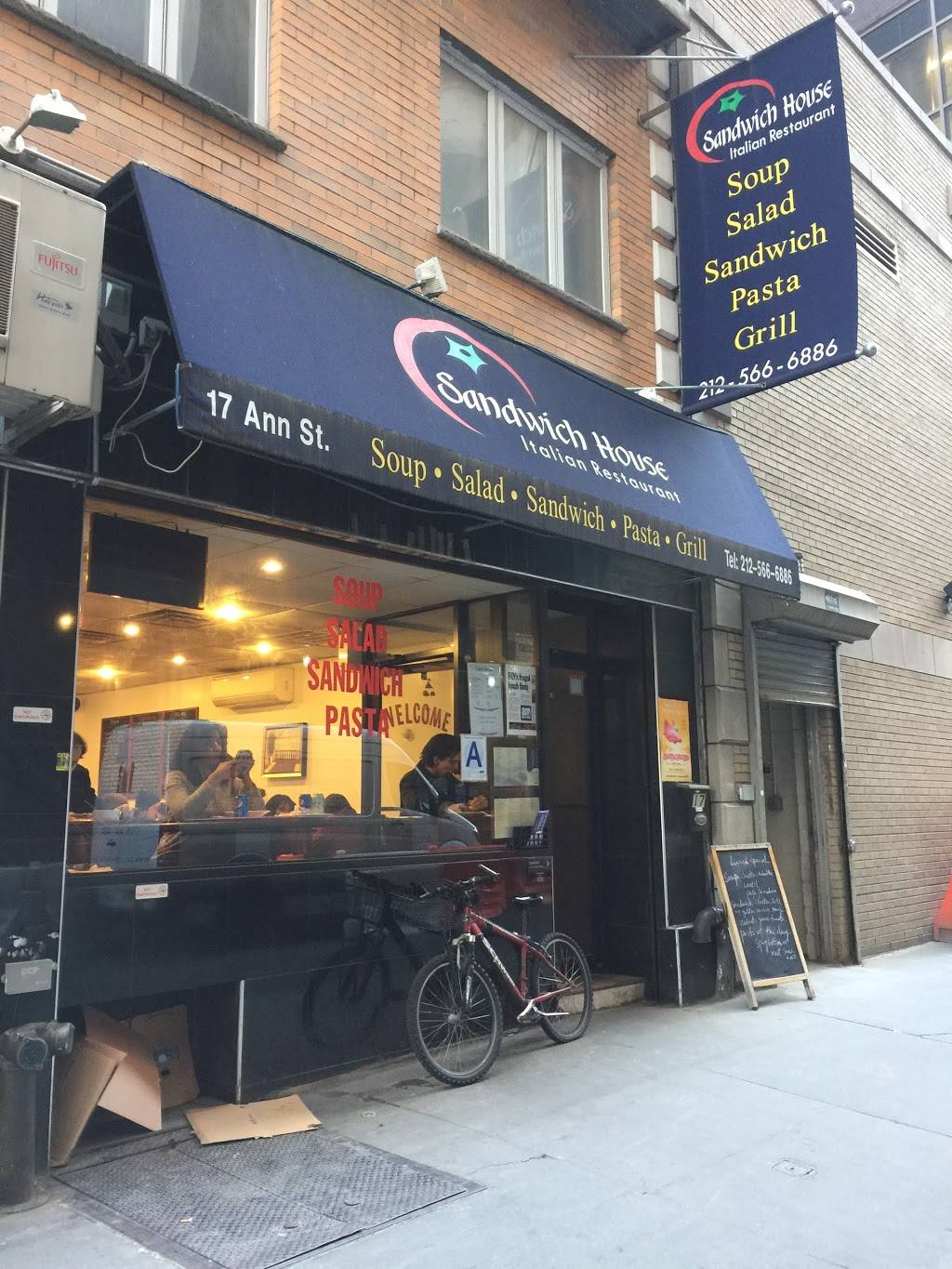 Sandwich House | restaurant | 17 Ann St #1, New York, NY 10038, USA | 2125666886 OR +1 212-566-6886