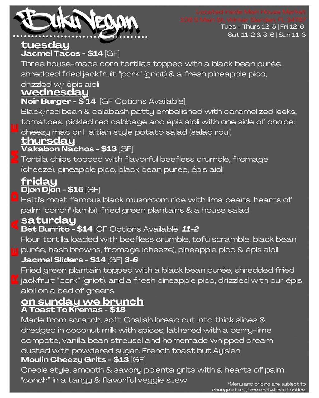 Buku Vegan | restaurant | 108 S Main St, Winter Garden, FL 34787, USA | 9177402497 OR +1 917-740-2497