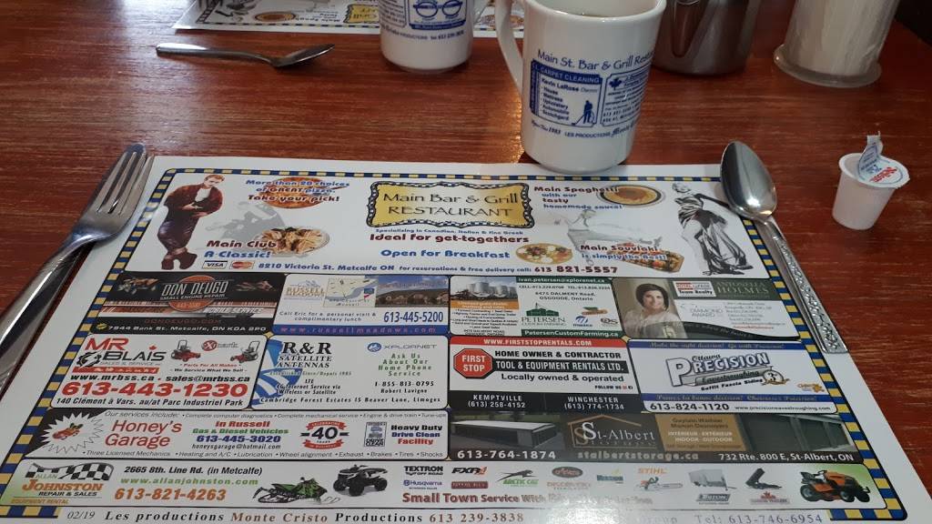 Main Street Grill & Pizzeria | restaurant | 8210 Victoria St, Metcalfe, ON K0A 2P0, Canada | 6138215557 OR +1 613-821-5557