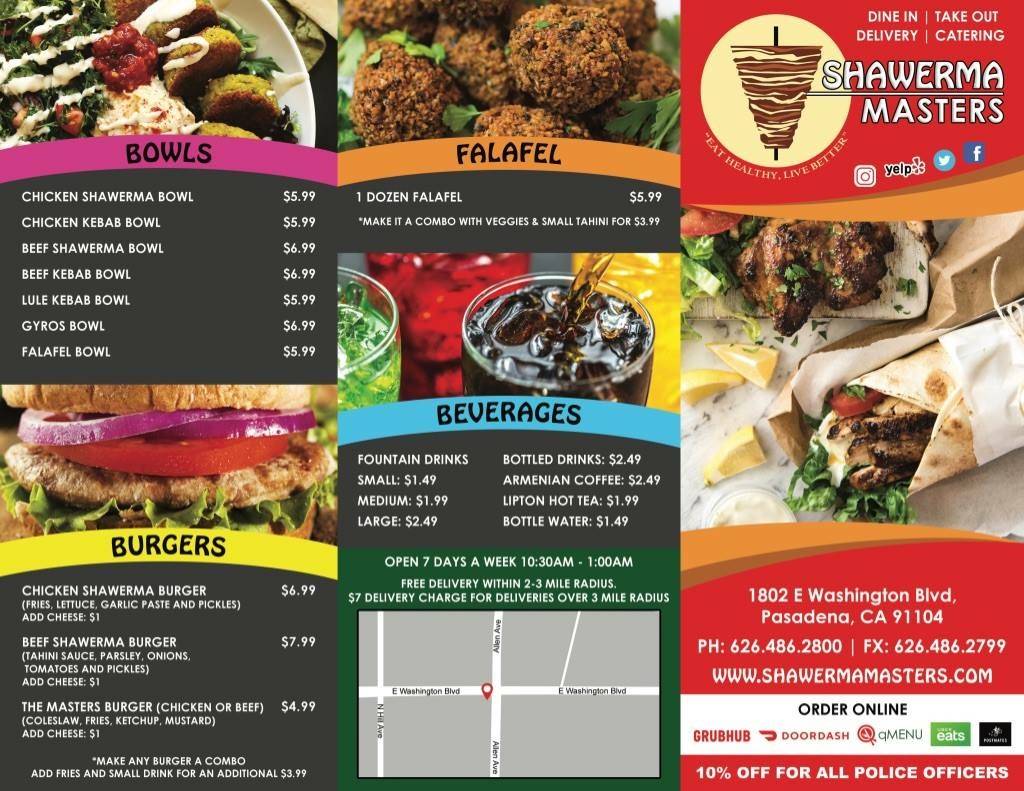 Shawerma Masters | restaurant | 1802 E Washington Blvd, Pasadena, CA 91104, USA | 6264862800 OR +1 626-486-2800