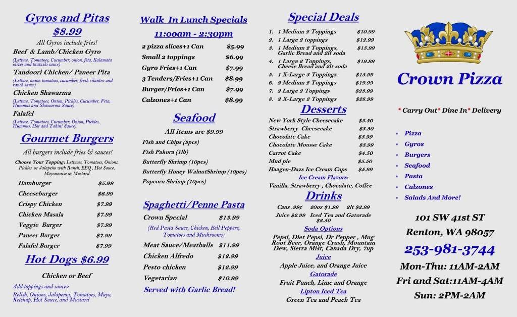 Crown Pizza | meal delivery | 101 SW 41st St, Renton, WA 98057, USA | 2539813744 OR +1 253-981-3744