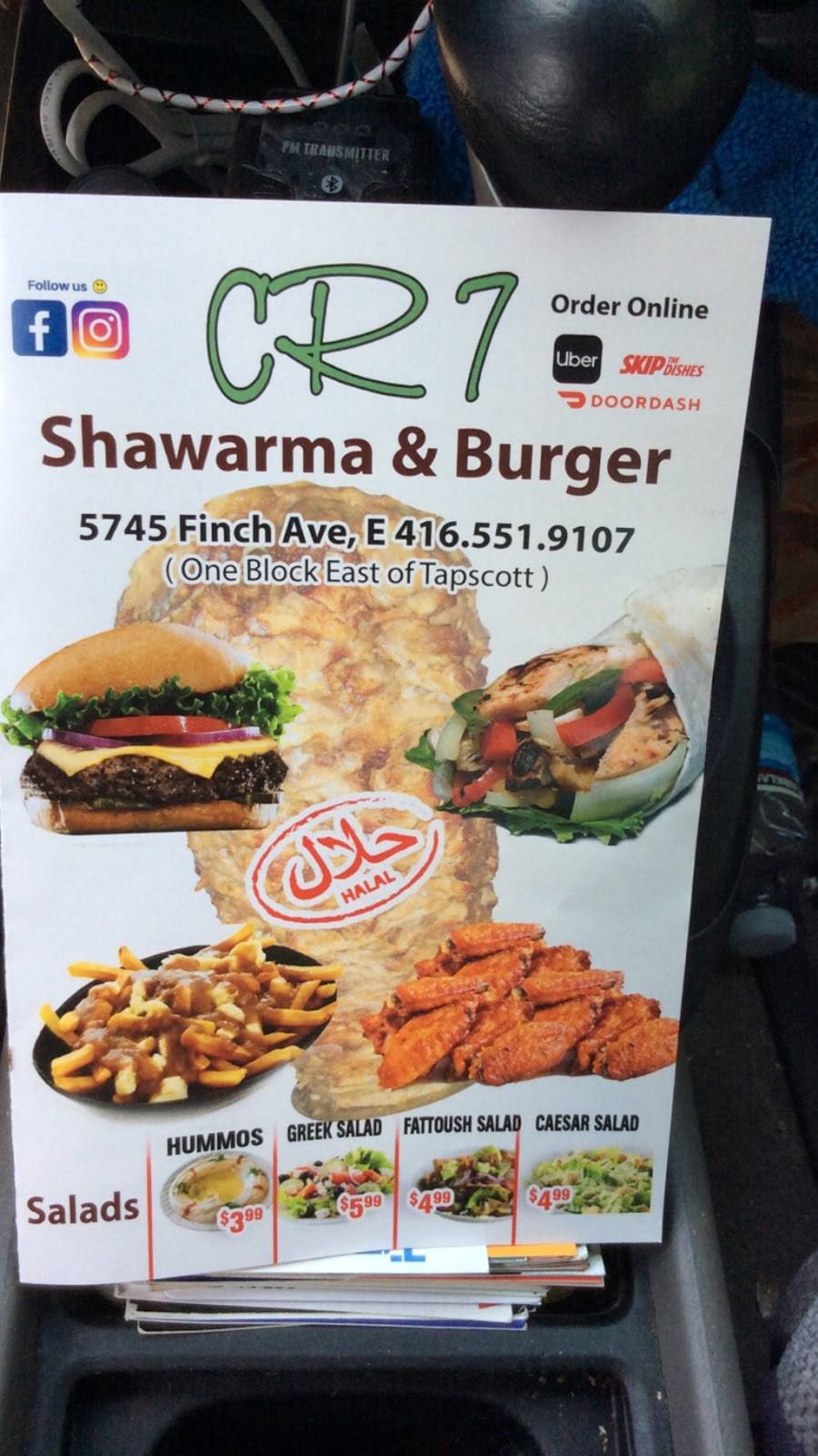 CR7 Shawarma & BBQ & Burger & juice bar | restaurant | 5745 Finch Ave E, Scarborough, ON M1B 2G5, Canada | 4165519107 OR +1 416-551-9107