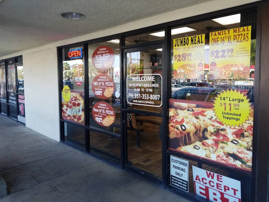 Fiesta Pizza | restaurant | 6110 Van Buren Boulevard, Riverside, CA 92503, USA | 9513538007 OR +1 951-353-8007