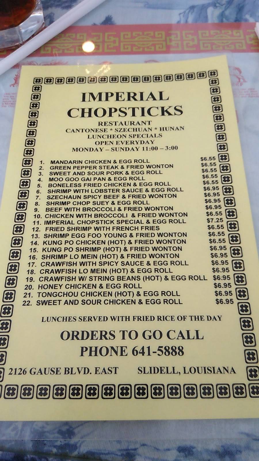 Imperial Chopsticks | restaurant | 2126 Gause Blvd, Slidell, LA 70461, USA | 9856415888 OR +1 985-641-5888