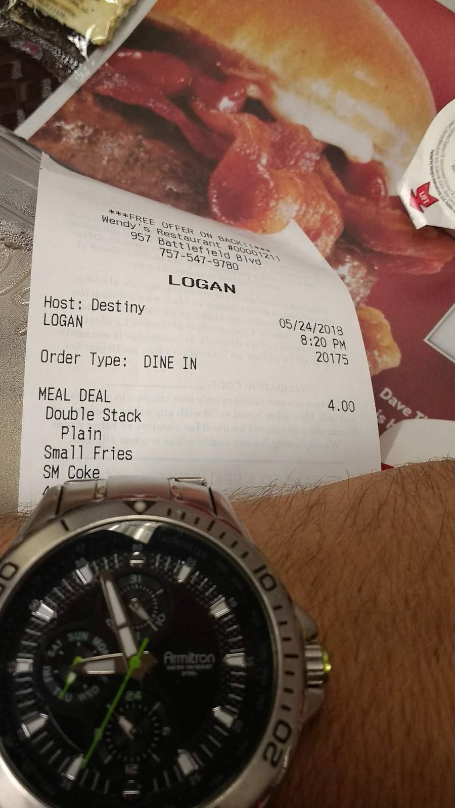 Wendys | restaurant | 957 N Battlefield Blvd, Chesapeake, VA 23320, USA | 7575479780 OR +1 757-547-9780