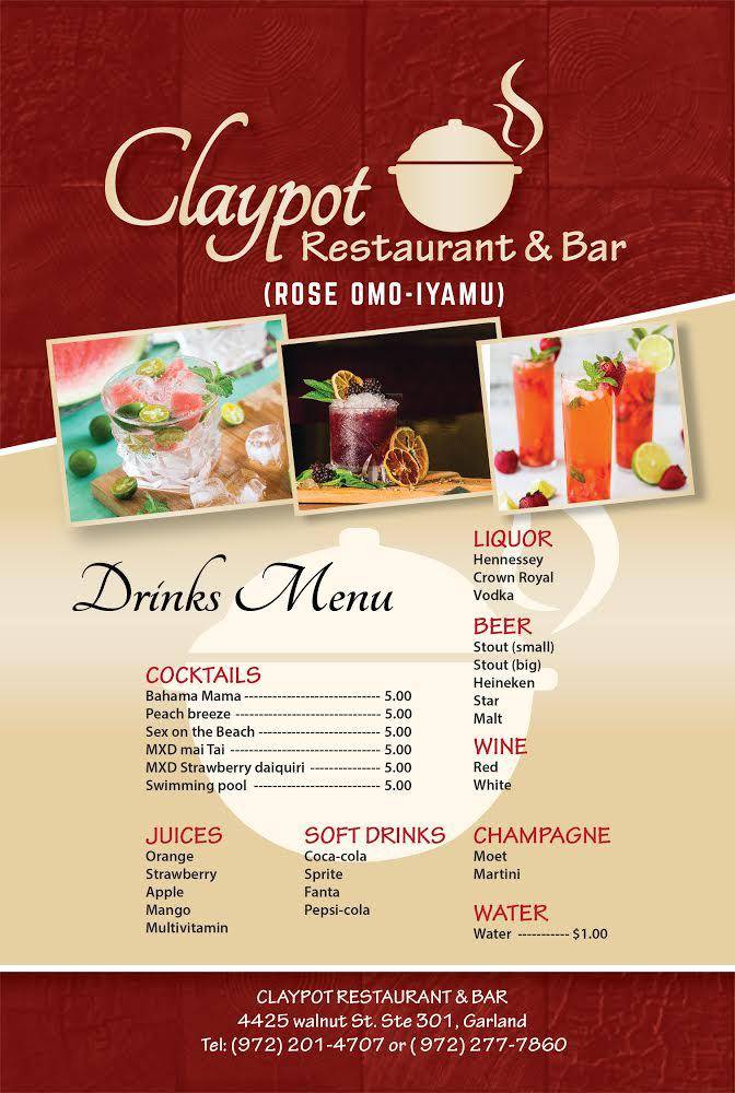Claypot African Restaurant & Bar | restaurant | 4425 W Walnut St STE 301, Garland, TX 75042, USA | 4699690087 OR +1 469-969-0087