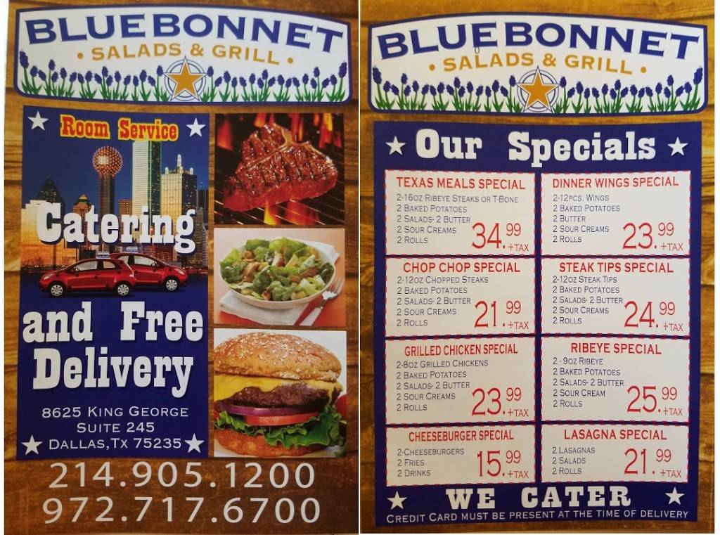 Bluebonnet Salads & Grill | meal takeaway | 8625 King George Dr #245, Dallas, TX 75235, USA | 2149051200 OR +1 214-905-1200