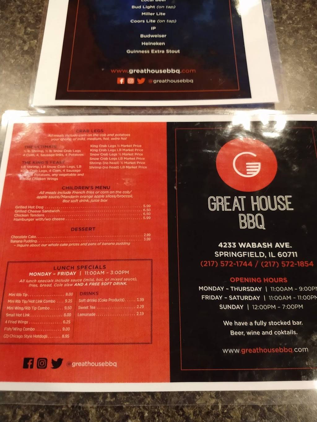 Great House BBQ | restaurant | 4233 Wabash Ave, Springfield, IL 62711, USA | 2175721744 OR +1 217-572-1744