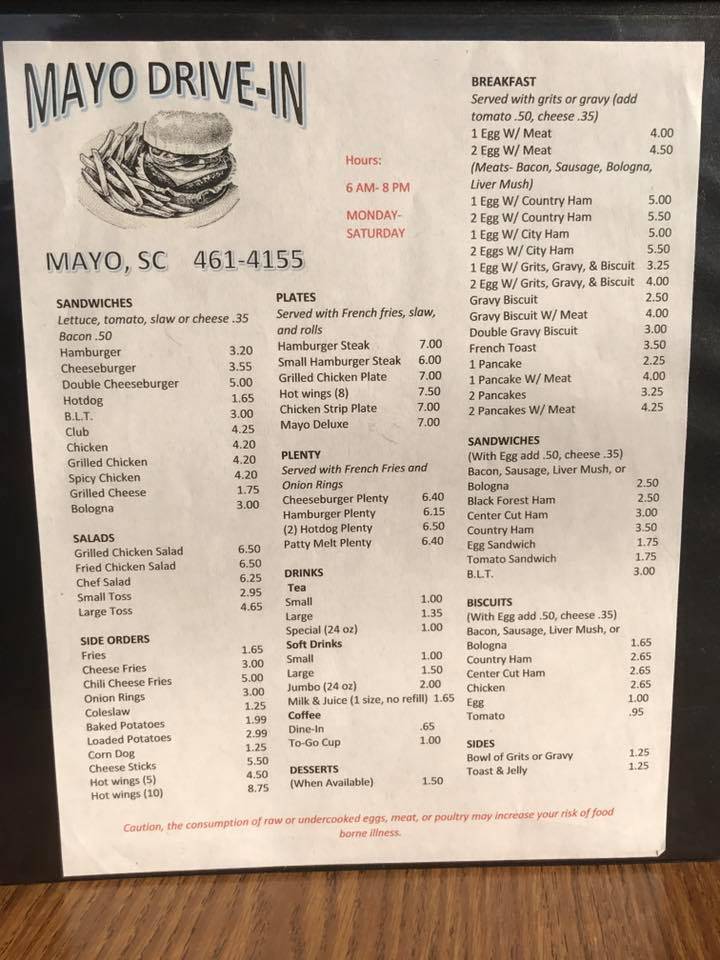 Mayo Drive In | restaurant | 4660 Chesnee Hwy, Chesnee, SC 29323, USA | 8644614155 OR +1 864-461-4155