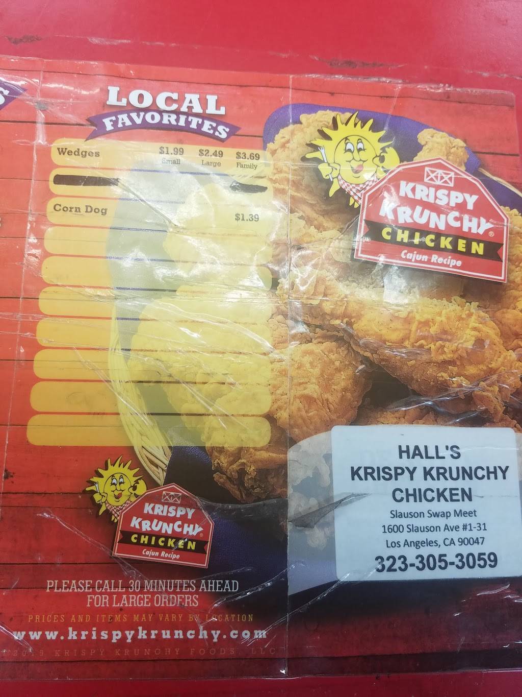 Halls Krispy Krunchy Chicken | restaurant | 1600 west slauson ave, Booth I-31, Los Angeles, CA 90047, USA | 3233053059 OR +1 323-305-3059