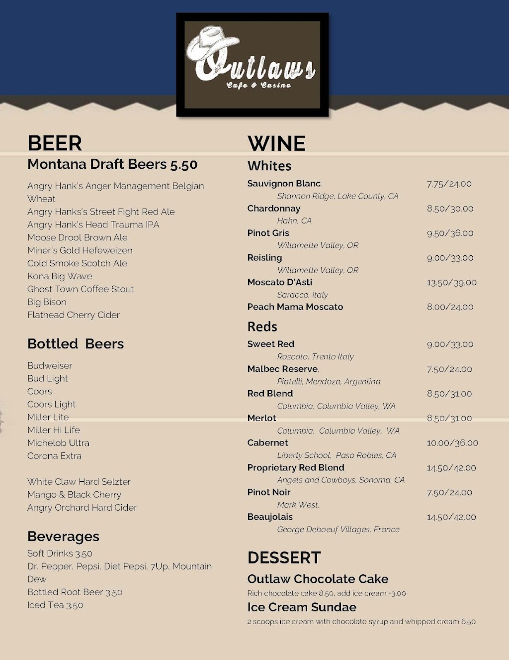 Outlaws Cafe & Casino | restaurant | 316 N Center Ave, Hardin, MT 59034, USA | 4065455133 OR +1 406-545-5133