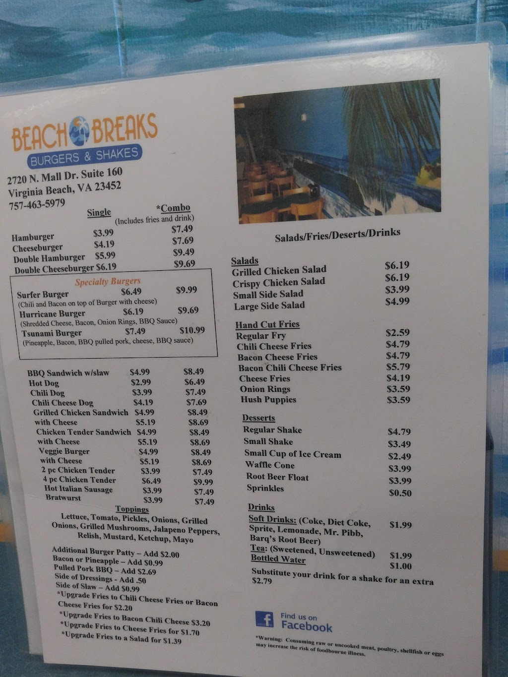 Beach Breaks Burgers & Shakes | restaurant | 2720 N Mall Dr ste 160, Virginia Beach, VA 23452, USA | 7574635975 OR +1 757-463-5975