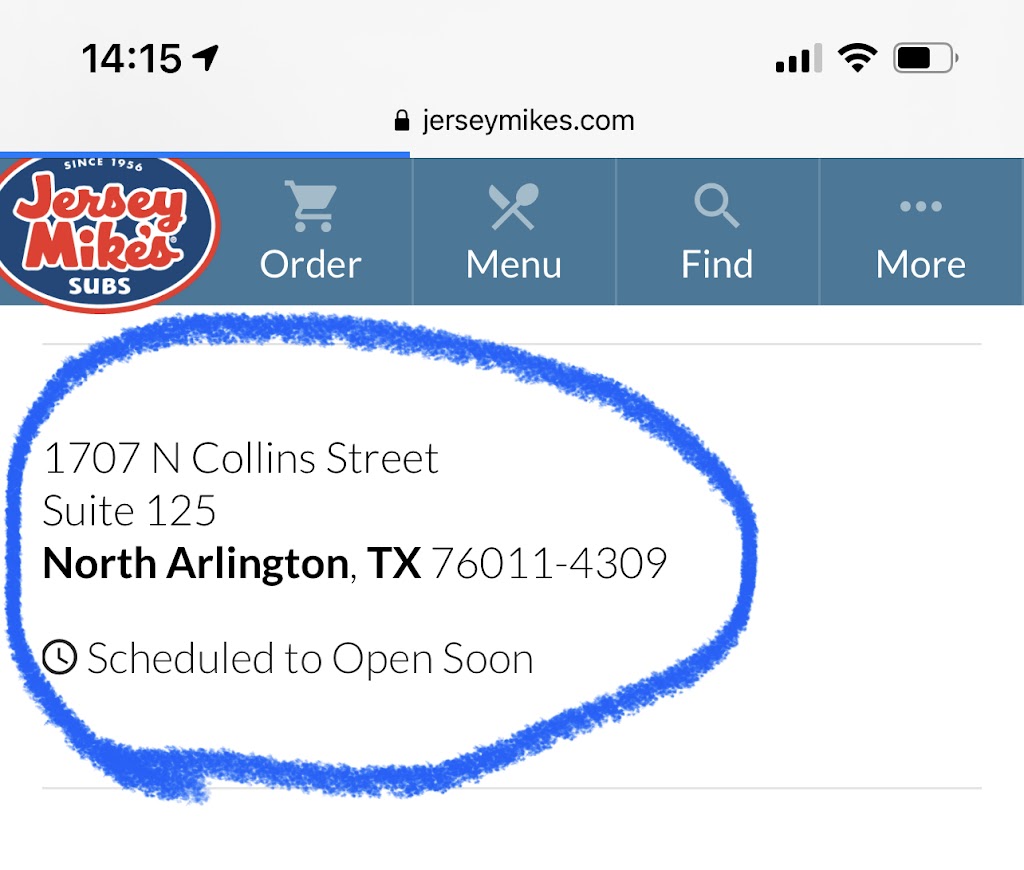 Jersey Mike’s | restaurant | 1707 N Collins St, North Arlington, TX 76011, USA | 6822841114 OR +1 682-284-1114