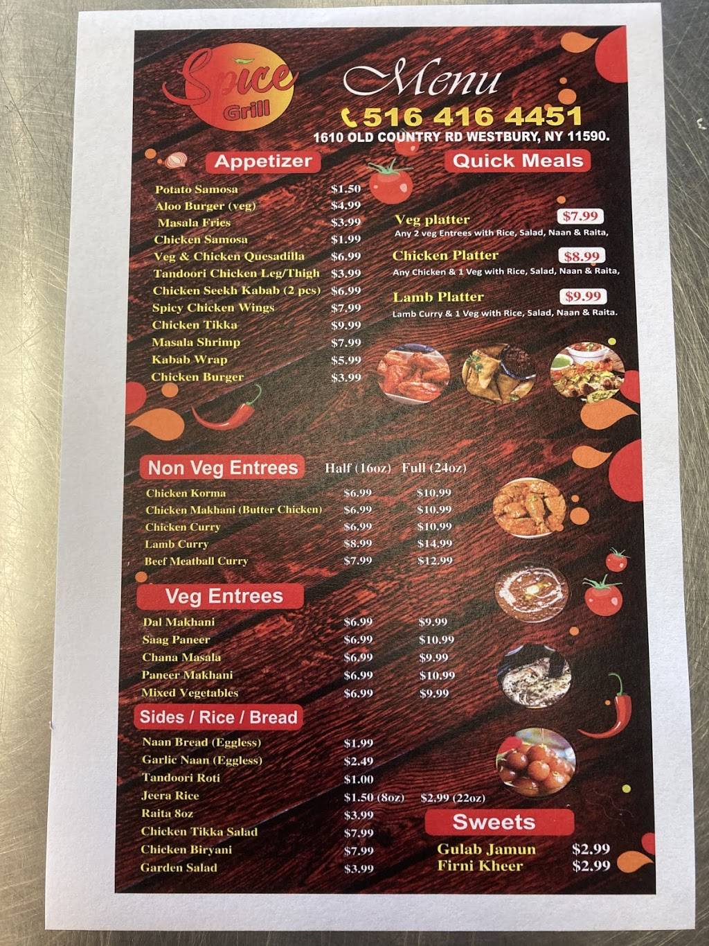 Spice Grill | restaurant | 1610 Old Country Rd, Westbury, NY 11590, USA | 5164164451 OR +1 516-416-4451