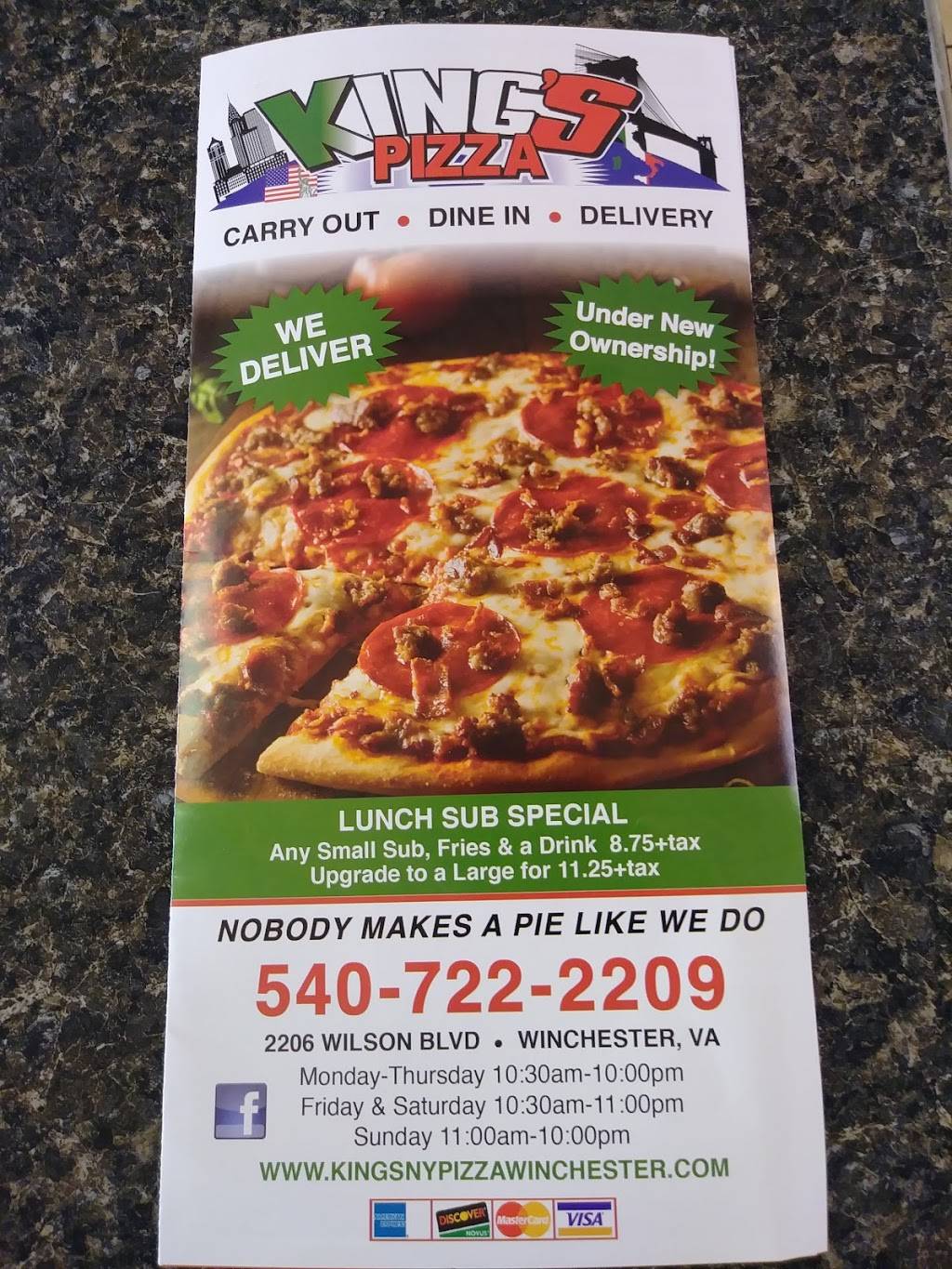 Kings New York Pizza | restaurant | 2206 Wilson Blvd, Winchester, VA 22601, USA | 5407222209 OR +1 540-722-2209