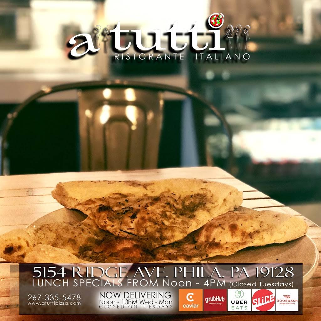 A Tutti, Ristorante Italiano BYOB | restaurant | 5154 Ridge Ave, Philadelphia, PA 19128, USA | 2673355478 OR +1 267-335-5478