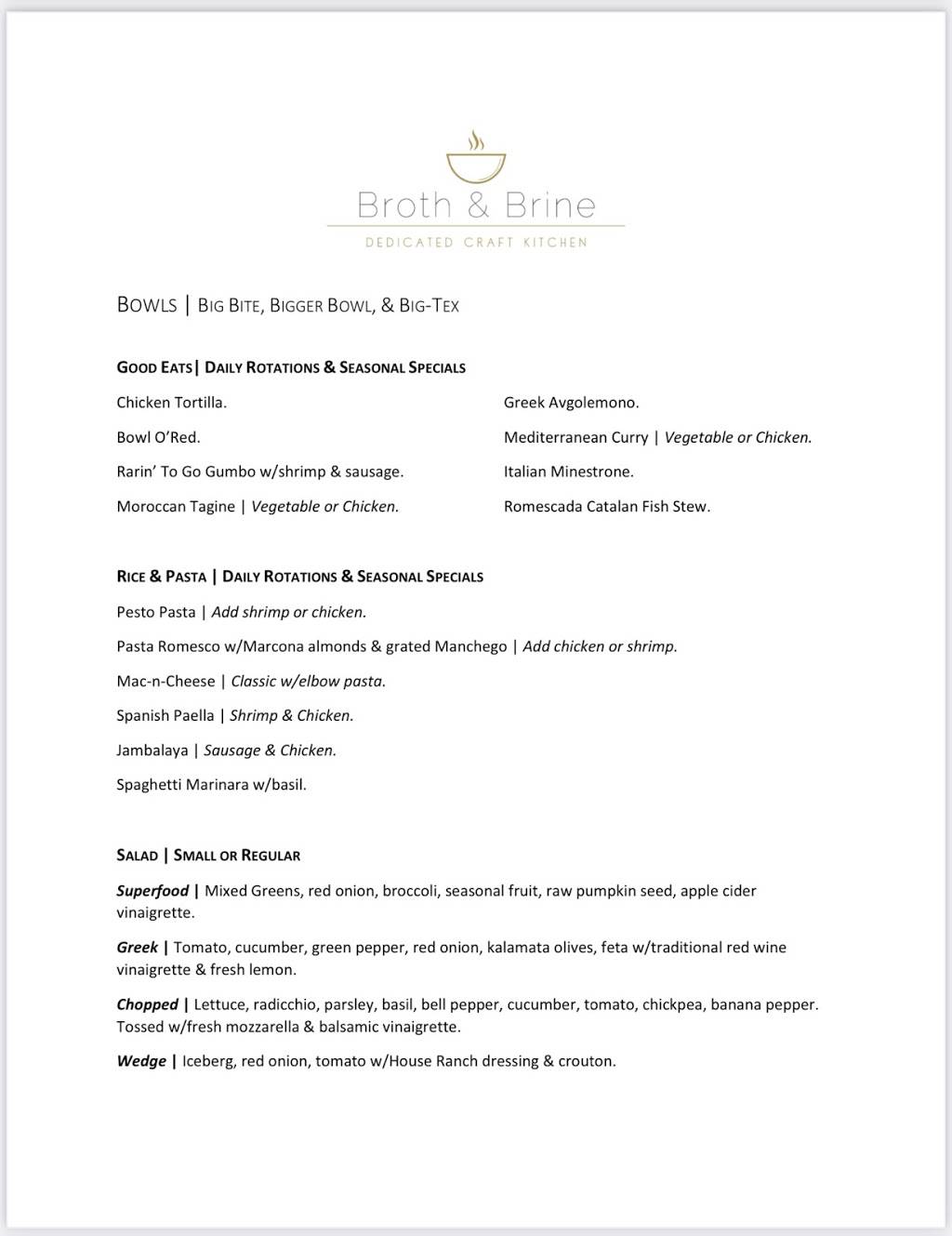 Broth & Brine | Dedicated Craft Kitchen | restaurant | 2510 S Loop 336 W Suite 125, Conroe, TX 77304, USA | 9364418997 OR +1 936-441-8997